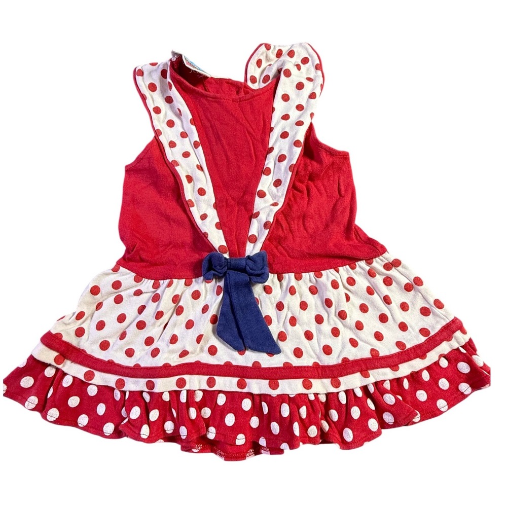 Vintage Sportswear Girl Red Polka Dot Ruffle Dress Size 2T Cotton Sleeveless Bow